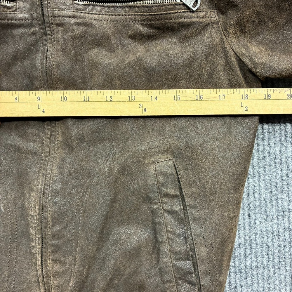 Levis Mens Small Brown Leather Moto Jacket Cafe Racer Distressed Full Zip - Picture 8 of 9